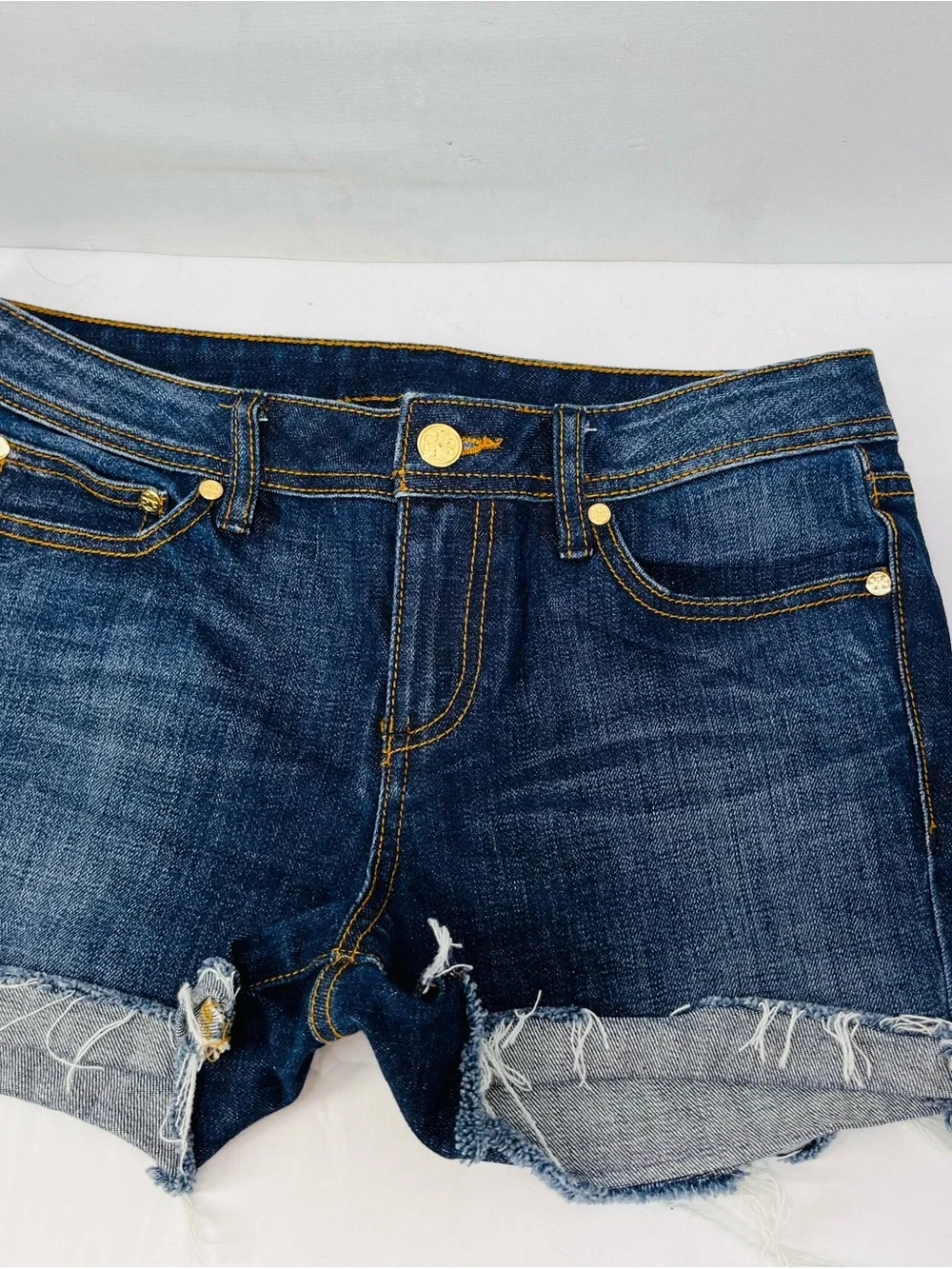 Tory Burch Dark Blue Distressed Denim Jean Shorts